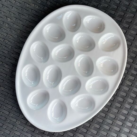 Target Home White Egg Shaped Ceramic Deviled Egg Serving Platter Plate - Picture 6 of 16